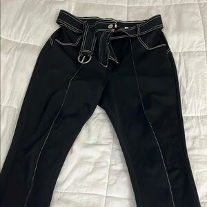 Black Pants with Belt and White Stitching Sandro